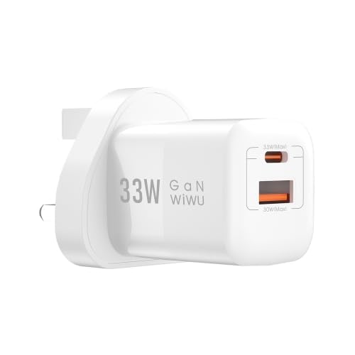 WIWU - ELECTROPRIME Compatiable for WIWU Wi-U008 33W USB + USB-C/Type-C Dual Ports GaN Travel Fast Charger, UK Plug(White) - Luffy5