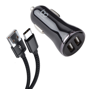 Chargeur allume-cigare rapide LIMONE pour Samsung A13 5G, A53 5G, A33 5G, A23 5G. 2 ports USB, charge rapide 4,8 A, avec câble USB haute vite - Luffy5