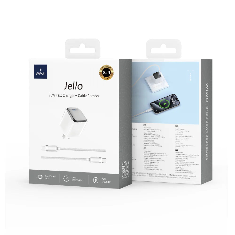 WIWU Jello 20W GaN e cavo di ricarica veloce e versatile - Bianco - Luffy5