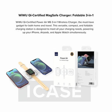 WiWU MagSafe certificato Qi WiWU: stazione di ricarica wireless pieghevole 3 in 1 per tutti i tuoi dispositivi.