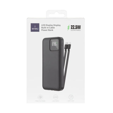 WIWU - Power Bank con display LED WIWU da 22,5 W e 20000 mAh con cavo integrato - Bianco-NERO