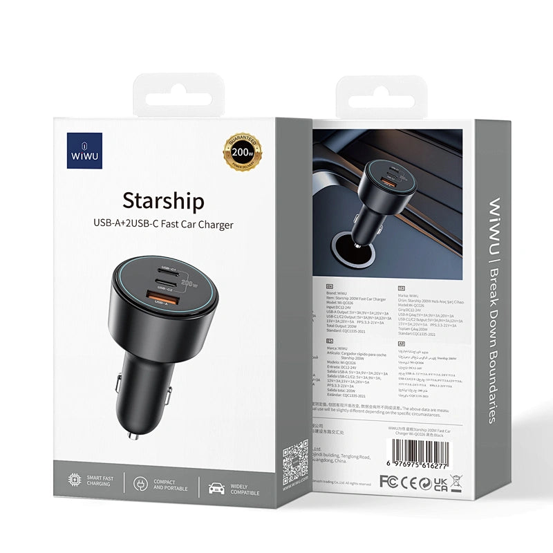 WiWU Starship 200W QC PD Fast Car Charger Wi-QC026