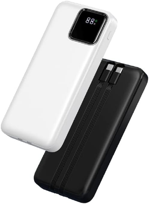 WIWU - Power Bank con display LED WIWU da 22,5 W e 20000 mAh con cavo integrato - Bianco-NERO