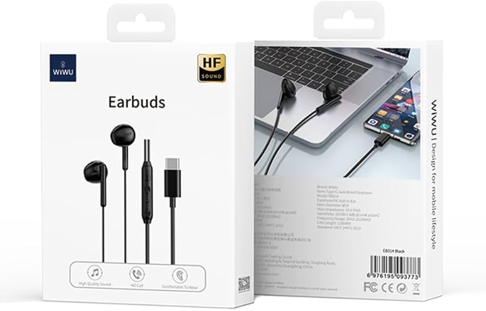WiWU USB Type C Earphones Wired Magnetic Noise Cancelling in-Ear Headset with Microphone