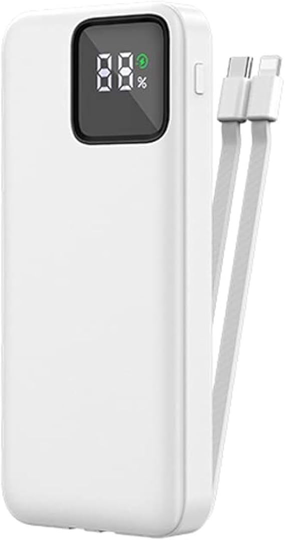 WIWU - Power Bank con display LED WIWU da 22,5 W e 20000 mAh con cavo integrato - Bianco-NERO