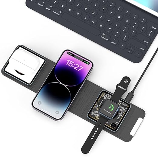 WIWU Wi-W001 15W 3 In 1 Foldable Wireless Charger - Black