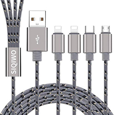 LIMONE -3 Pack 3 in 1 Mobile Phone Charging Cable 3.3FT2A Portable Fast Charger Cable for Micro USBType-CiOS Universal Cable