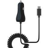 LIMONE High Powered 3 Amp  15 Watt USB-C USB Car Charger with Extra USB Port & Attached 6ft Coiled Cable