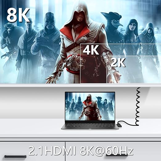 LIMONE -Cavo da micro HDMI a HDMI Cavo telescopico a spirale 8K HDMI 2.1 Cavo ad alta velocità Supporto 120Hz