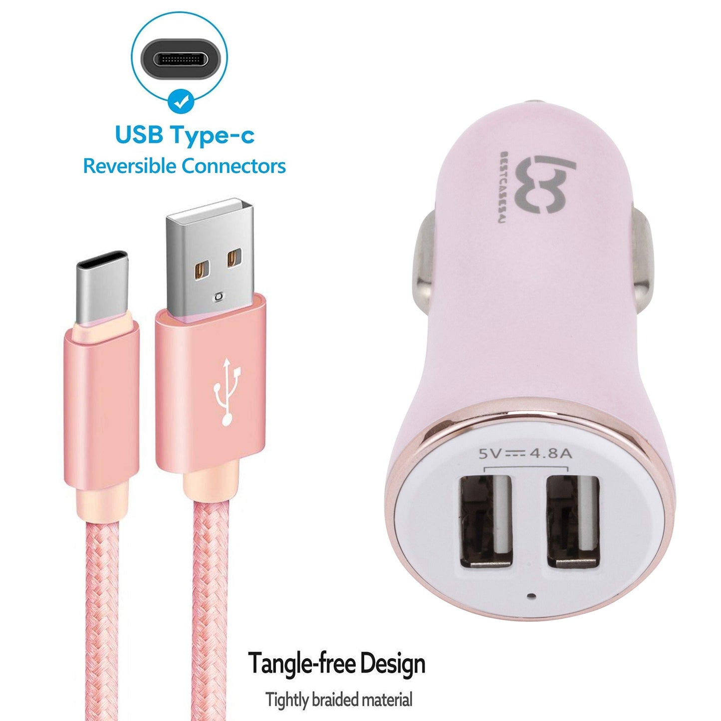 LIMONE Fast 2-Port USB Car Charger - 4.8A with 1M Type C USB Cable for Samsung A13, A53, A33, A23, A73 5G Phones