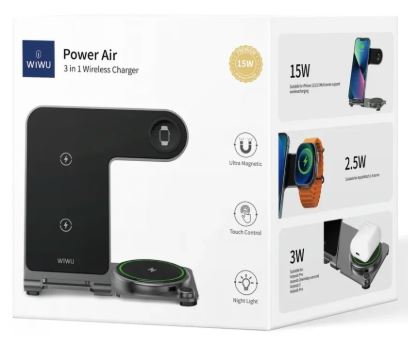 WiWU Wi-W005 3 in 1 Stazione di ricarica in metallo - Lega di alluminio Multi Fast Wireless Charger Stand Docking