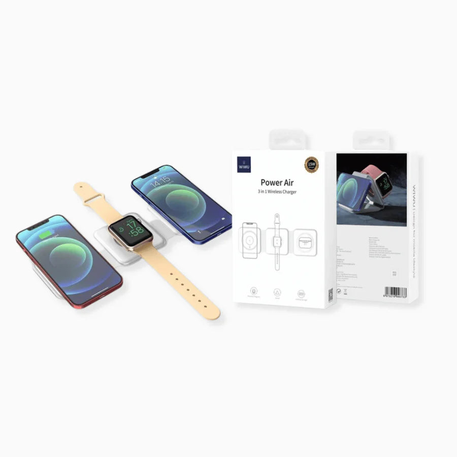 WiWU MagSafe certificato Qi WiWU: stazione di ricarica wireless pieghevole 3 in 1 per tutti i tuoi dispositivi.