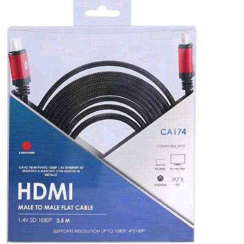 LIMONE CA174 CAVO HDMI 1.4 V 3D 1080P PIATTO IN TESSUTO MASCHIO-MASCHIO 5.5 MT NERO