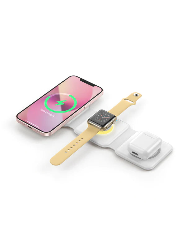 WiWU MagSafe certificato Qi WiWU: stazione di ricarica wireless pieghevole 3 in 1 per tutti i tuoi dispositivi.