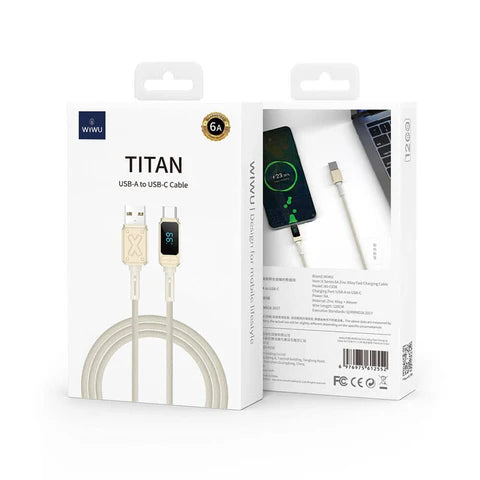 WiWU Wi-C038 Titan Series USB-A to Type-C 6A 66W LED Digital Display Charging